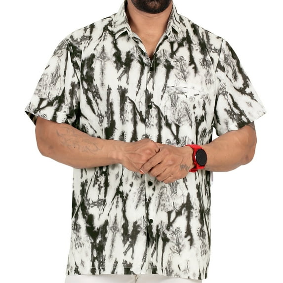 HAPPY BAY Men's Hawaiian Shirts Short Sleeve Button Down Shirt Mens Hawaii Shirts Boho Vacation Casual Summer Beach Shirts for Men Funny M Leaves, Black