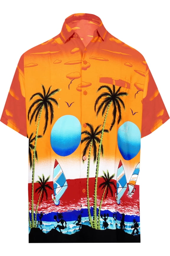 Men's Hawaiian Shirts Short Sleeve Button Down Shirt Mens Hawaii Shirts Boho Vacation Casual Summer Beach Shirts for Men Funny XS Sunburn, Orange