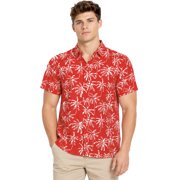 HAPPY BAY Mens Hawaiian Shirts Short Sleeve Button Down Shirt Mens Holiday Shirts Summer Beach Casual Aloha Tropical Shirts for Men Funny 4XL Allover Palm Trees, Red