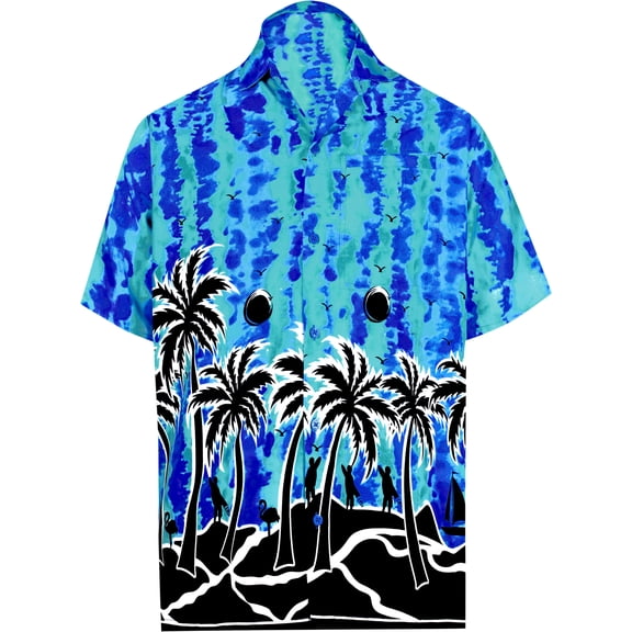 HAPPY BAY Men's Hawaiian Shirts Short Sleeve Button Down Shirt Mens Holiday Shirts Summer Beach Casual Aloha Tropical Shirts for Men Funny M Aloha, Bright Blue