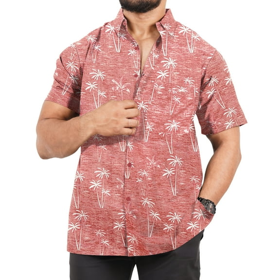 HAPPY BAY Men's Hawaiian Shirts Short Sleeve Button Down Shirt Mens Holiday Shirts Summer Beach Casual Aloha Tropical Shirts for Men Funny M Pink, Palm Tree