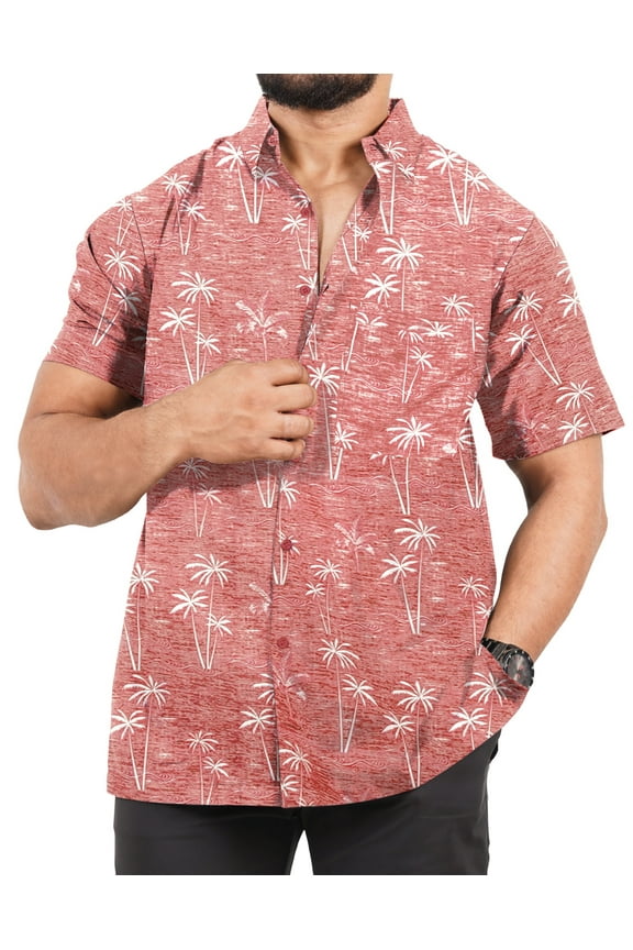 Men's Hawaiian Shirts Short Sleeve Button Down Shirt Mens Holiday Shirts Summer Beach Casual Aloha Tropical Shirts for Men Funny M Pink, Palm Tree