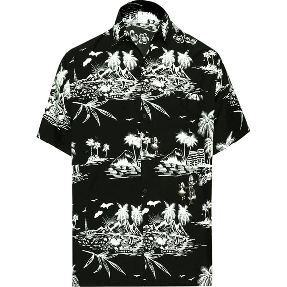 HAPPY BAY Men's Hawaiian Shirts Short Sleeve Button Down Shirt Mens Holiday Shirts Summer Beach Casual Aloha Tropical Shirts for Men Funny S Holiday Dust, Black