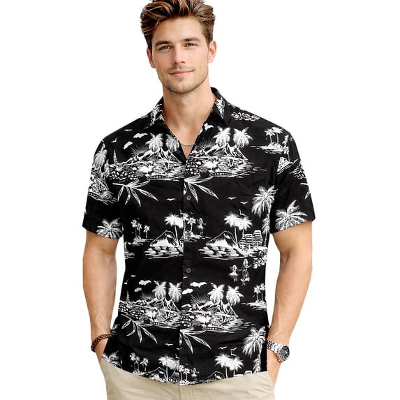HAPPY BAY Men's Hawaiian Shirts Short Sleeve Button Down Shirt Mens Holiday Shirts Summer Beach Casual Aloha Tropical Shirts for Men Funny S Holiday Dust, Black