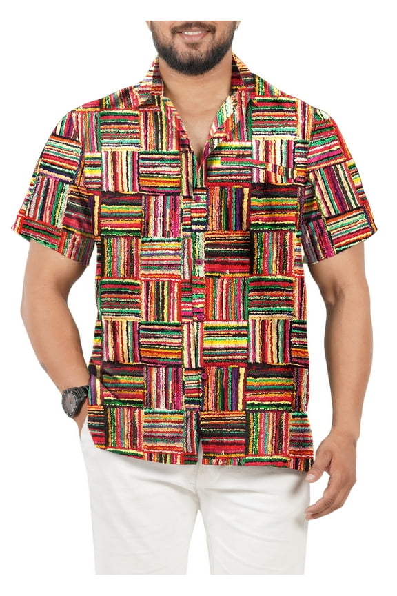 Men's Hawaiian Shirts Short Sleeve Button Down Shirt Mens Party Shirts Casual Holiday Summer Tropical Island Shirts for Men Funny 3XL Multi, Checks