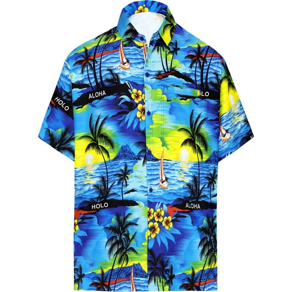 HAPPY BAY Men's Hawaiian Shirts Short Sleeve Button Down Shirt Mens Party Shirts Casual Holiday Summer Tropical Island Shirts for Men Funny XL Beach, Blue