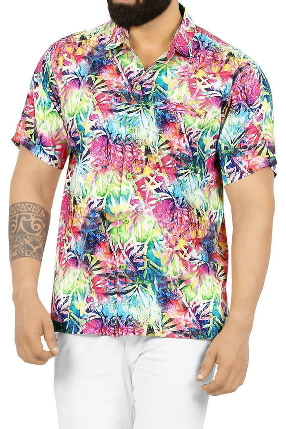 Men's Hawaiian Shirts Short Sleeve Button Down Shirt Mens Party Shirts Casual Vacation Summer Tropical Island Shirts for Men Funny M Alcohol Ink Paint, Multicoloured