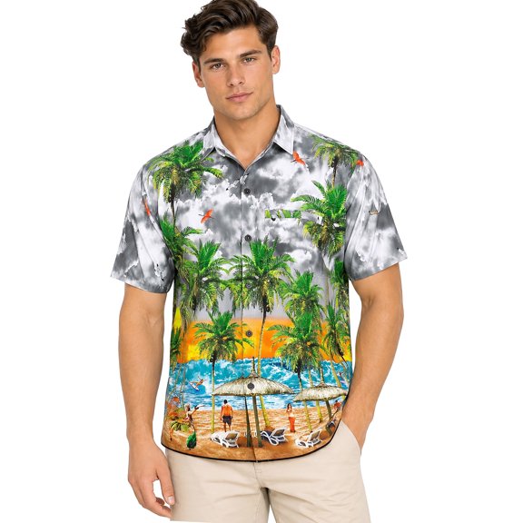 HAPPY BAY Men's Hawaiian Shirts Short Sleeve Button Down Shirt Mens Party Shirts Casual Vacation Summer Tropical Island Shirts for Men Funny S Water Surfing, Grey