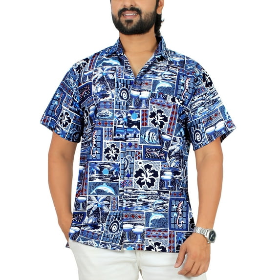 HAPPY BAY Men's Hawaiian Shirts Short Sleeve Button Down Shirt Mens Party Shirts Casual Vacation Summer Tropical Island Shirts for Men Funny XS Dolphin Turtle Prints, Blue For Dad