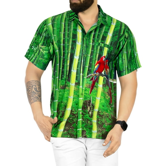 HAPPY BAY Men's Hawaiian Shirts Short Sleeve Button Down Shirt Mens Party Shirts Casual Vacation Summer Tropical Shirts for Men Funny L Bamboos, Green