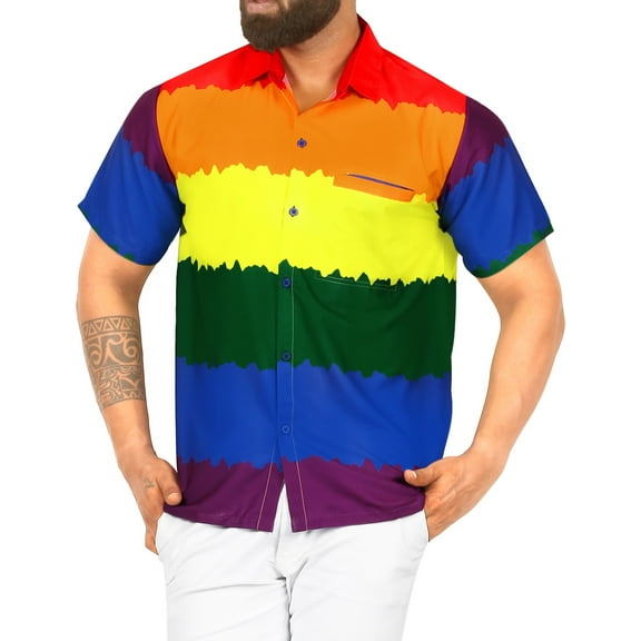 HAPPY BAY Men's Hawaiian Shirts Short Sleeve Button Down Shirt Mens Summer Shirts Casual Beach Holiday Hawaii Island Shirts for Men Funny S Lgbtq, Multicoloured