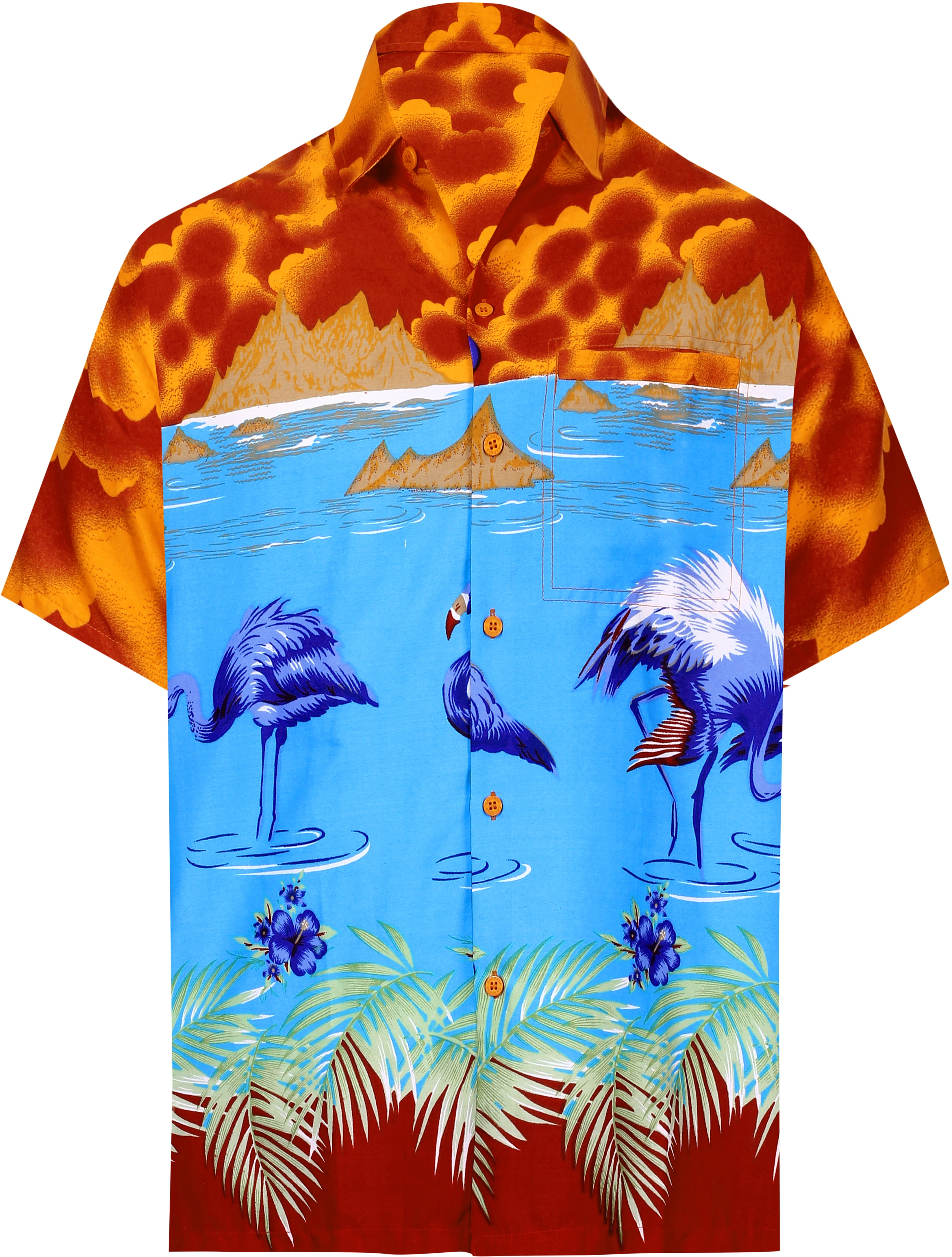 Happy Bay Men's Hawaiian Shirt - Palm & Flamingo Print, Casual Button Down, Size Large - View #5