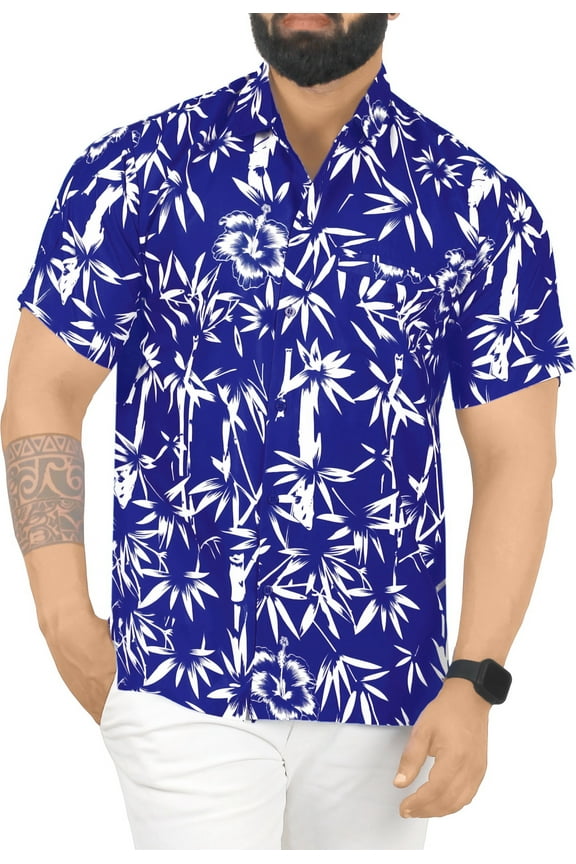 Men's Hawaiian Shirts Short Sleeve Button Down Shirt Mens Summer Shirts Casual Beach Vacation Hawaii Island Shirts for Men Funny S Leaves, Blue