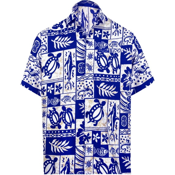 HAPPY BAY Men's Hawaiian Shirts Short Sleeve Button Down Shirt Mens Tropical Shirts Casual Holiday Summer Party Caribbean Shirts for Men Funny 7XL Sea Collage, Royal Blue