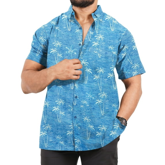 HAPPY BAY Men's Hawaiian Shirts Short Sleeve Button Down Shirt Mens Tropical Shirts Casual Holiday Summer Party Caribbean Shirts for Men Funny M Lapis, Palm Tree