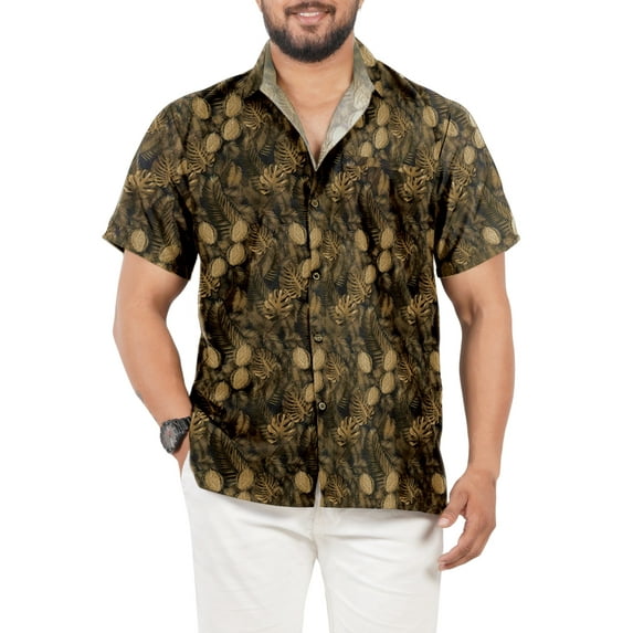 HAPPY BAY Men's Hawaiian Shirts Short Sleeve Button Down Shirt Mens Tropical Shirts Casual Holiday Summer Party Caribbean Shirts for Men Funny XL Brown, Leaves