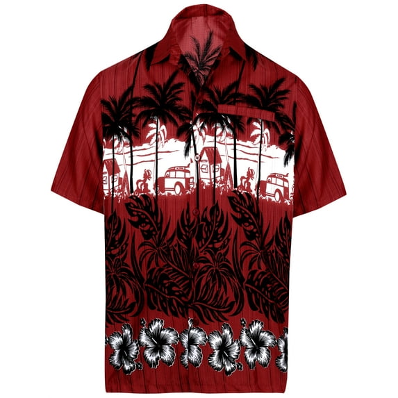 HAPPY BAY Men's Hawaiian Shirts Short Sleeve Button Down Shirt Mens Tropical Shirts Casual Holiday Summer Party Caribbean Shirts for Men Funny XS Maroon, Dark Bushy