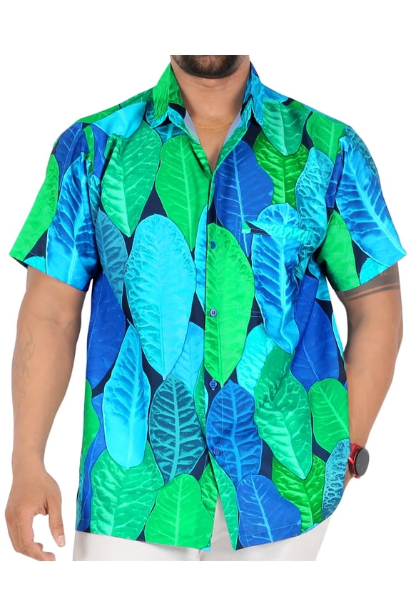 Men's Hawaiian Shirts Short Sleeve Button Down Shirt Mens Tropical Shirts Casual Holiday Summer Party Caribbean Shirts for Men Funny XXL Graphical Leaves, Blue For Dad