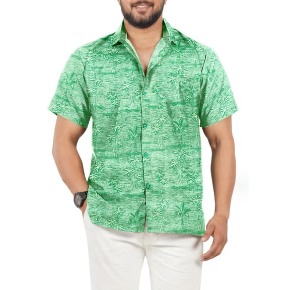 HAPPY BAY Men's Hawaiian Shirts Short Sleeve Button Down Shirt Mens Tropical Shirts Casual Holiday Summer Party Shirts for Men Funny M Green, Palm Tree