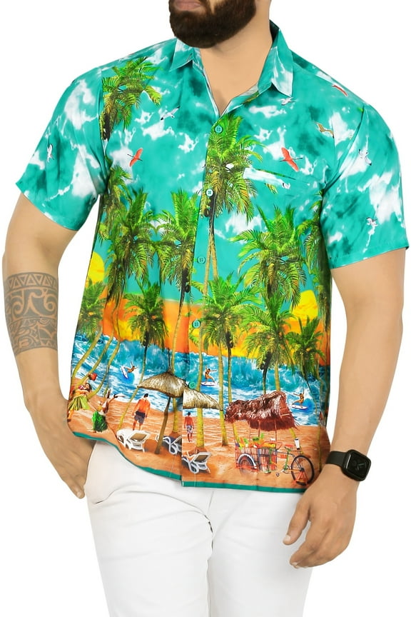 Men's Hawaiian Shirts Short Sleeve Button Down Shirt Mens Tropical Shirts Casual Holiday Summer Party Shirts for Men Funny XL Water Surf, Autumn Turquoise