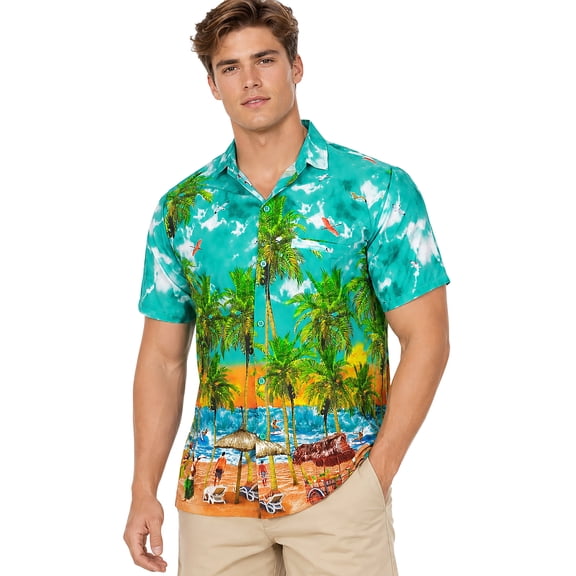 HAPPY BAY Men's Hawaiian Shirts Short Sleeve Button Down Shirt Mens Tropical Shirts Casual Holiday Summer Party Shirts for Men Funny XL Water Surf, Autumn Turquoise