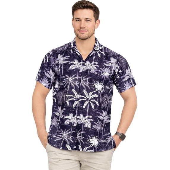 HAPPY BAY Men's Hawaiian Shirts Short Sleeve Button Down Shirt Mens Tropical Shirts Casual Vacation Summer Party Caribbean Shirts for Men Funny 4XL Undyed Forest, Blue