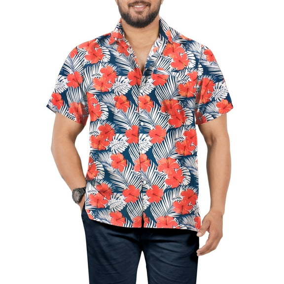 HAPPY BAY Men's Hawaiian Shirts Short Sleeve Button Down Shirt Mens Vacation Shirts Summer Beach Casual Tropical Shirts for Men Funny XXL Navy, Floral