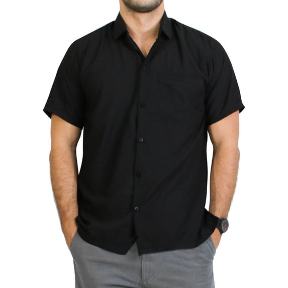 HAPPY BAY Men's Hawaiian Shirts Solid Beach Shirts Casual Short Sleeve Button Down Collared Shirt Men 4XL Black, Plain