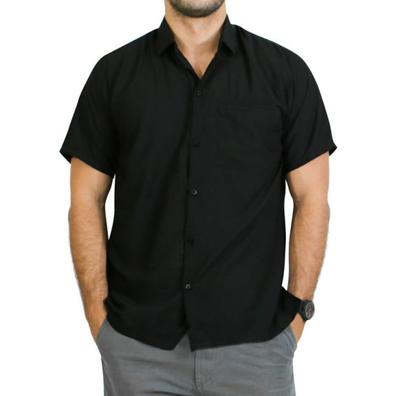 HAPPY BAY Men's Hawaiian Shirts Solid Beach Shirts Casual Short Sleeve Button Down Collared Shirt Men S Black, Plain