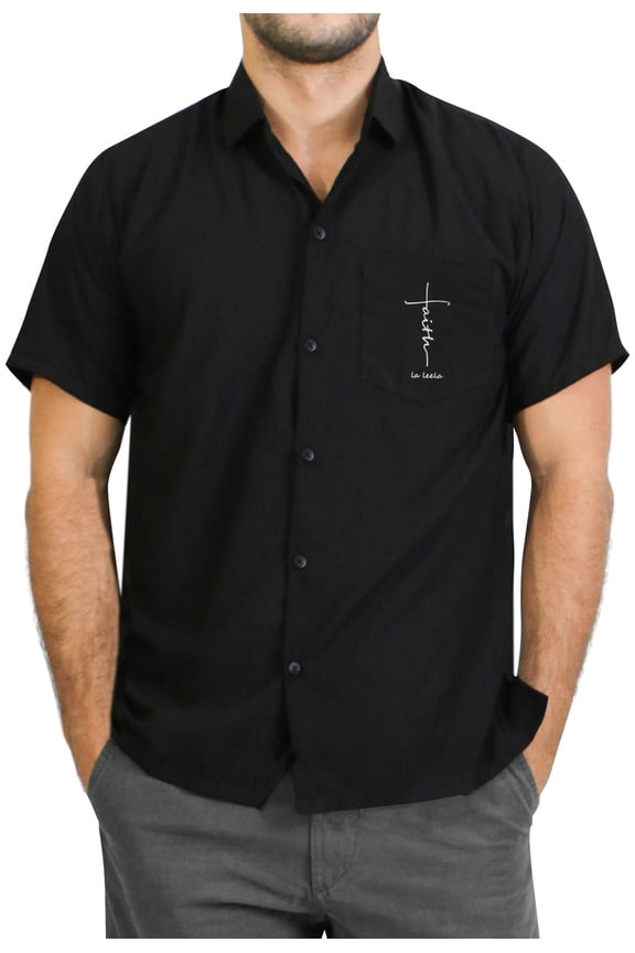 Men's Hawaiian Shirts Solid Beach Shirts Casual Short Sleeve Button Up Shirt Men XL Ebony, Plain