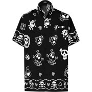 HAPPY BAY Men's Hawaiian Skull Shirt Short Sleeve Button Down Carribean Pirate Shirts for Men S Charcoal, Scary Halloween