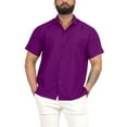thumbnail image 1 of HAPPY BAY Men's Hawaiian Summer Solid Shirts Casual Short Sleeve Shirts Button Down Shirt Men 4XL Violet, Plain, 1 of 6