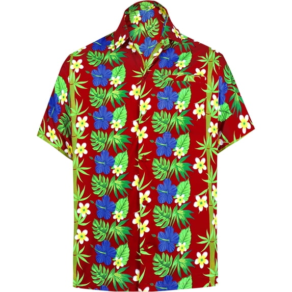 HAPPY BAY Men's Hawaiian Tropical Floral Beach Shirts Casual Short Sleeve Shirts Button Down Shirt for Men 3XL Botanical, Red