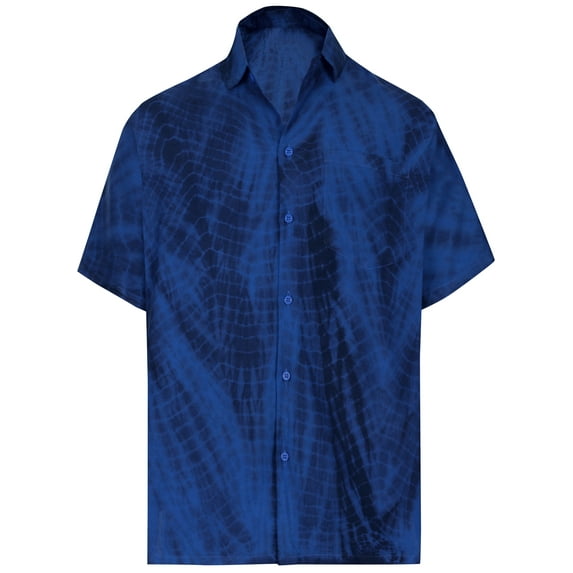 HAPPY BAY Men's Hippie Beach Casual Hawaiian Stylish Shirt XXL Blue, Tie Dye Summer Vacation Holiday