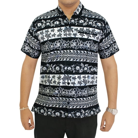 HAPPY BAY Men's Hippie Beach Hawaiian Short Sleeve Shirts XS Black, Turtles Summer Vacation Holiday