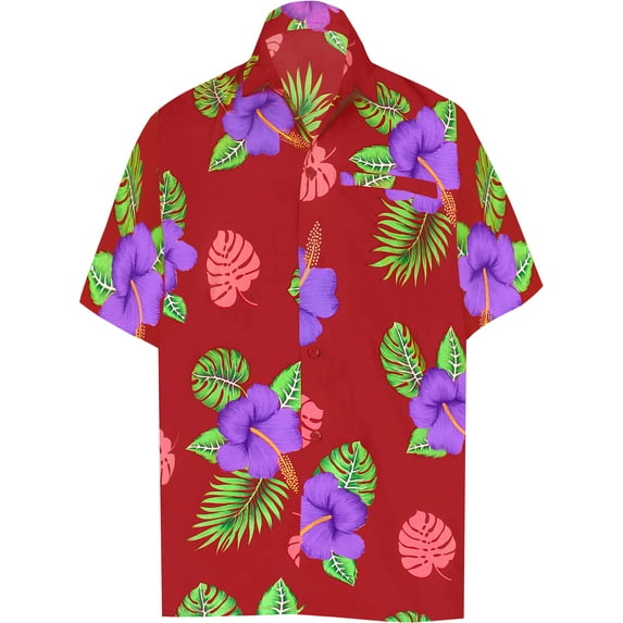 HAPPY BAY Men's Holiday Beach Hawaiian Short Sleeve Shirt 6XL Cherry, Floral Summer Vacation Holiday