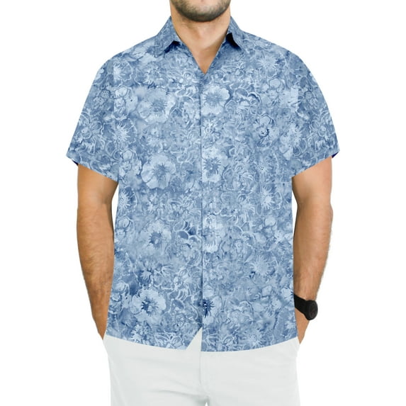 HAPPY BAY Men's Holiday Beach Short Sleeve Hawaiian Shirts XL Grey,Cloudy Floral Summer Vacation Holiday