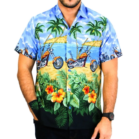 HAPPY BAY Men's Holiday Tropical Party Aloha Shirts Short Sleeve Button Down Beach Hawaiian Shirt for Men 4XL Landscape Bike, Royal Blue