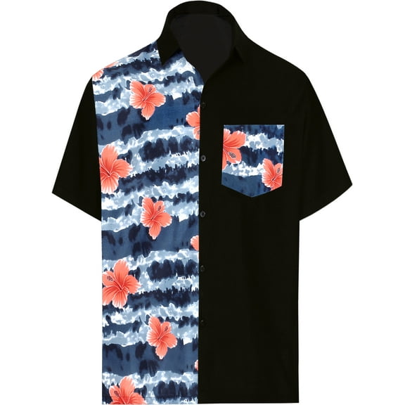 HAPPY BAY Men's Holidays Beach Floral Stylish Button Down Shirt For Men Short Sleeve Summer Vacation Aloha Tops Tropical Shirts M Mismatch, Black