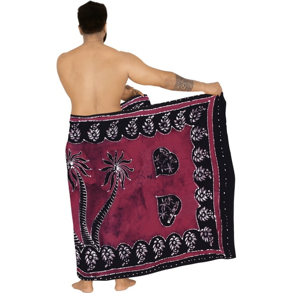 HAPPY BAY Men's Pareo Bath Trunk Swimming Dashiki Sarong Beach Wrap One Size Wine, Palm Tree Summer Vacation Party