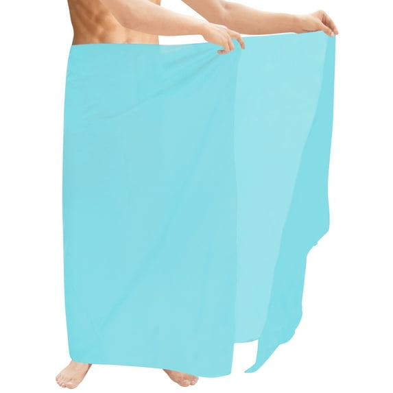 HAPPY BAY Men's Pareo Bath Trunk Swimwear Sarong Swim Beach Wrap One Size Aqua, Solid Summer Vacation Aloha