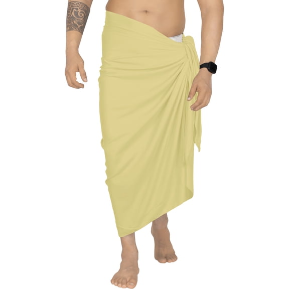 HAPPY BAY Men's Pareo Bath Trunk Swimwear Sarong Swim Beach Wrap One Size Corn, Plain Summer Vacation Aloha