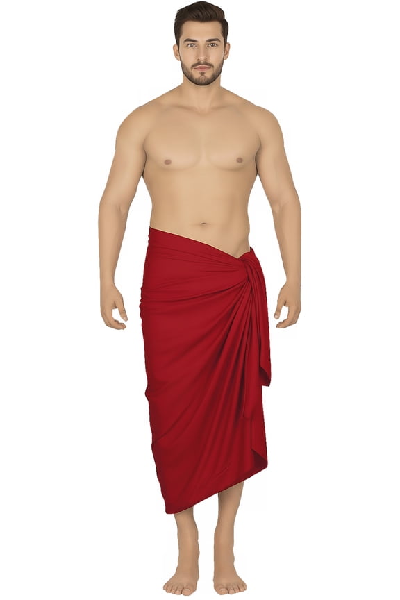 Men's Pareo Bath Trunk Swimwear Sarong Swim Beach Wrap One Size Red Summer Vacation Aloha