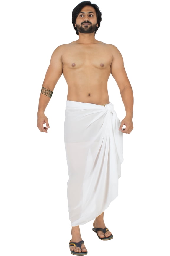 Men's Pareo Holiday Beach Wraps Stylish Bathing Suit Sarong One Size White, Solid Summer Vacation Aloha