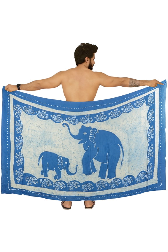 Men's Pareo Regular Holiday Dashiki Sarong Long Shower Beach Wrap One Size Blue, Elephant Summer Vacation Party