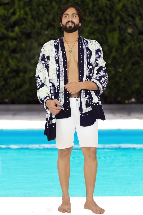 Men's Pareo Regular Holiday Dashiki Sarong Long Shower Beach Wrap One Size Denim, Floral Summer Vacation Aloha