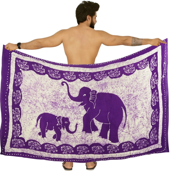 HAPPY BAY Men's Pareo Regular Holiday Dashiki Sarong Long Shower Beach Wrap One Size Elephant, Violet Summer Vacation Aloha