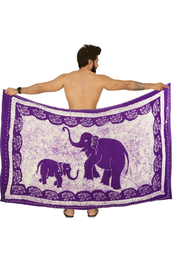Men's Pareo Regular Holiday Dashiki Sarong Long Shower Beach Wrap One Size Elephant, Violet Summer Vacation Aloha