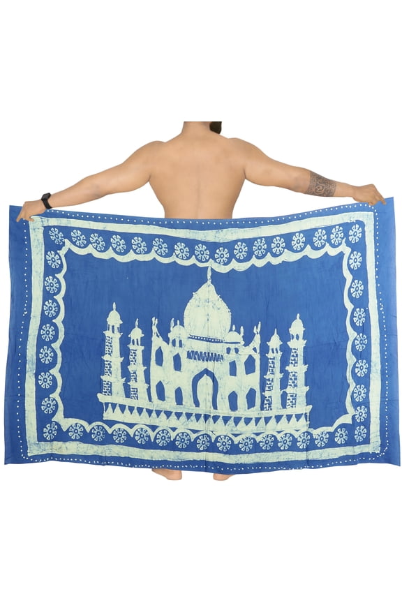 Men's Pareo Regular Holiday Dashiki Sarong Long Shower Beach Wrap One Size Monument, Blue Summer Vacation Aloha