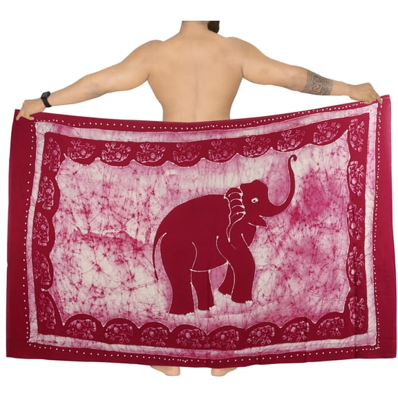 HAPPY BAY Men's Pareo Regular Holiday Dashiki Sarong Long Shower Beach Wrap One Size Pink, Elephant Summer Vacation Aloha